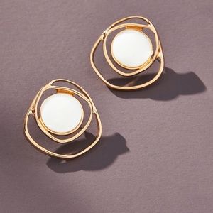 Anthropologie Wire Ripple Pearl Earrings